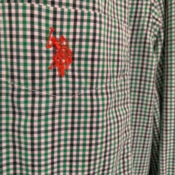 U.S. Polo Assn Men's Green Blue Plaid Button Down Size Large - Picture 3 of 14